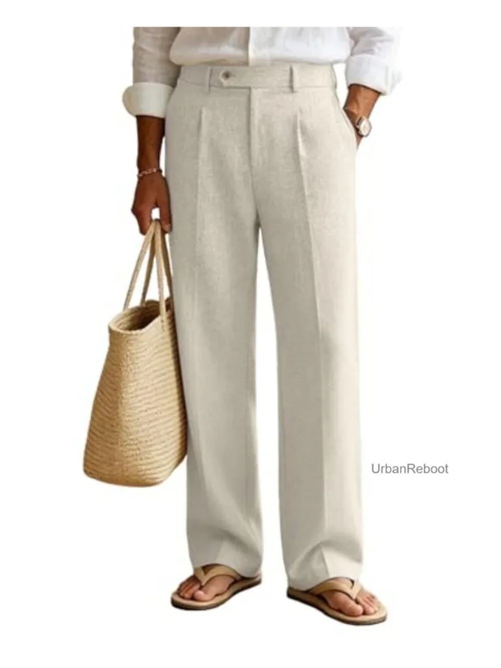 Mens Linen Casual Dress Pants Pleated Wide Leg Baggy Vintage Old Money Slacks